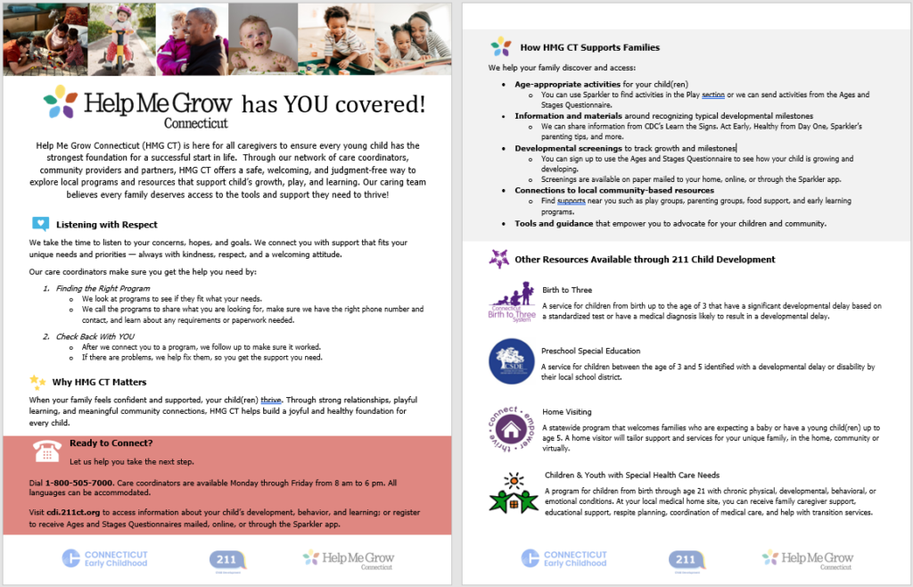 Screenshot of Help Me Grow Handout for Families